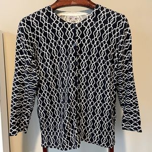 Merona navy and white quatrefoil cardigan